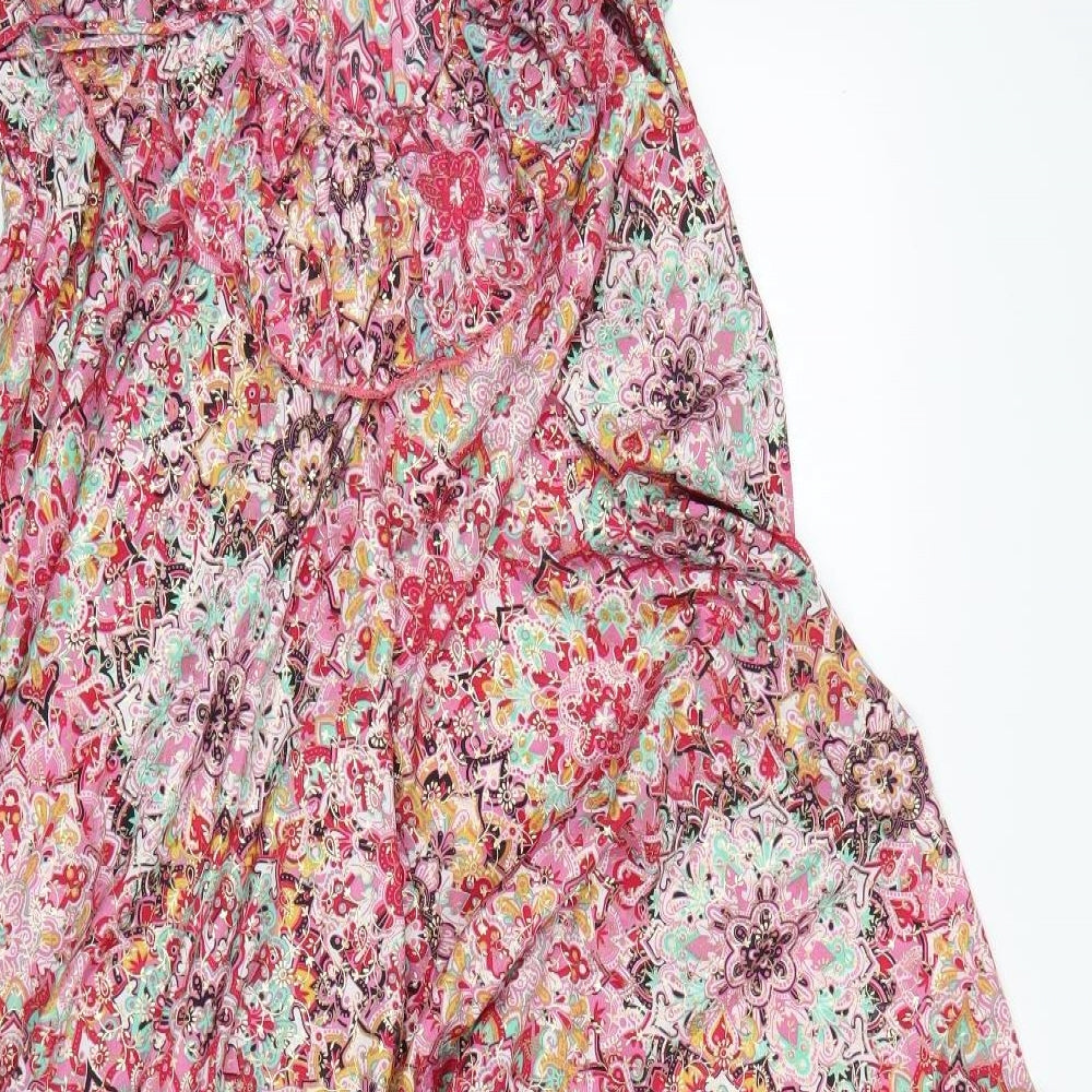 Preworn Womens Multicoloured Floral Rayon A-Line  Size 10  V-Neck