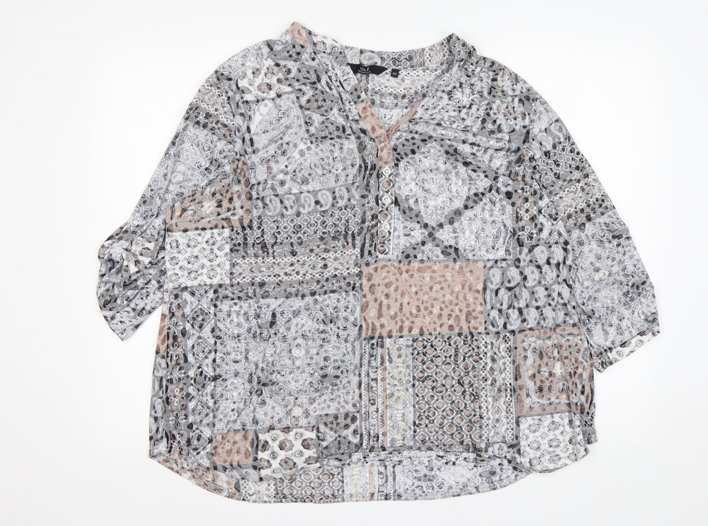 Isle  Womens Multicoloured Paisley Cotton Basic Blouse Size 22 V-Neck