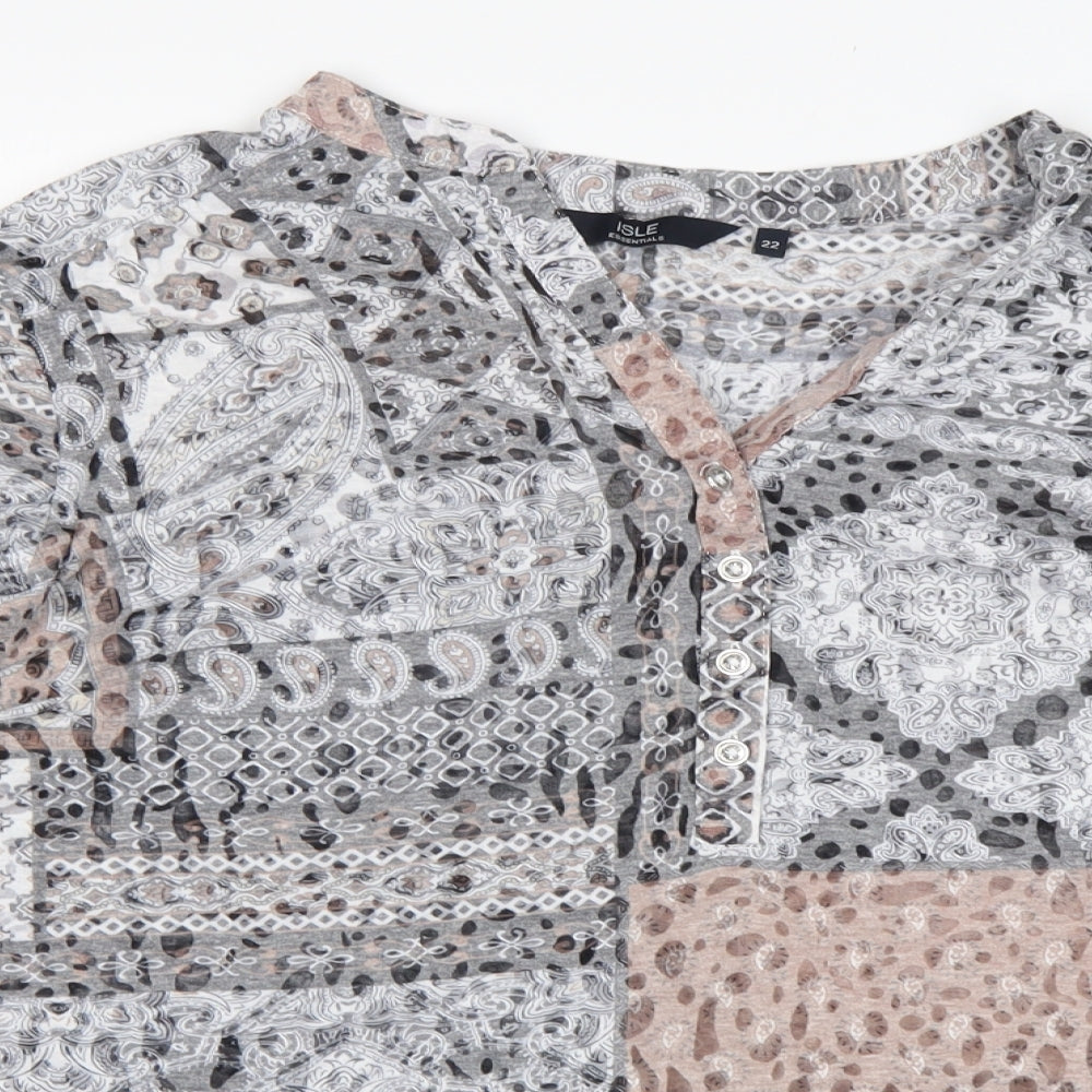 Isle  Womens Multicoloured Paisley Cotton Basic Blouse Size 22 V-Neck