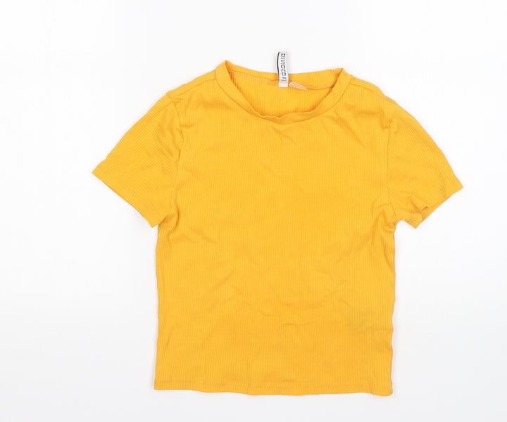 H&M Womens Yellow Cotton Basic T-Shirt Size S Round Neck