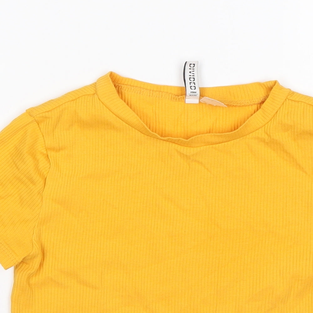 H&M Womens Yellow  Cotton Basic T-Shirt Size S Round Neck