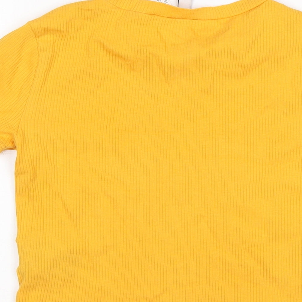 H&M Womens Yellow  Cotton Basic T-Shirt Size S Round Neck