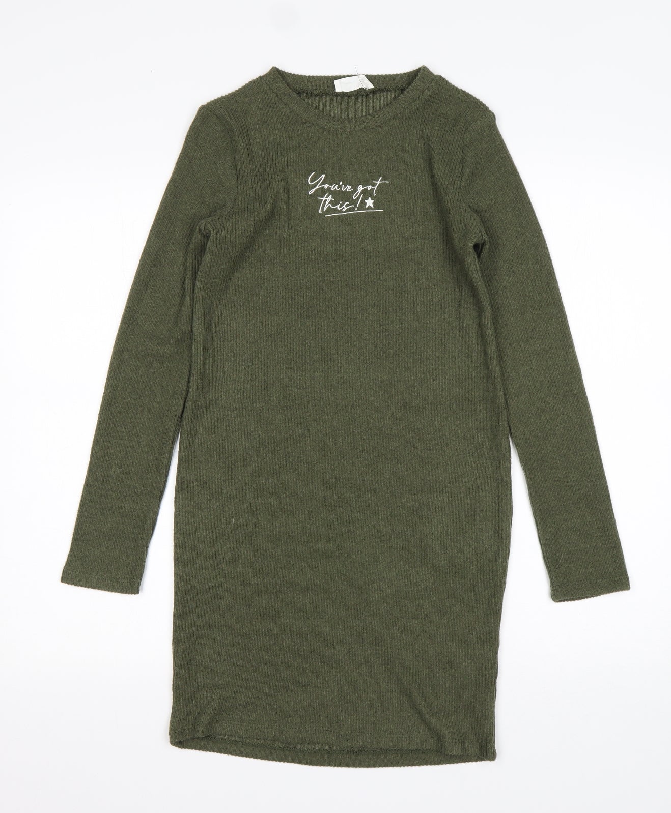 Primark Girls Green  Polyester Jumper Dress  Size 11-12 Years  Round Neck