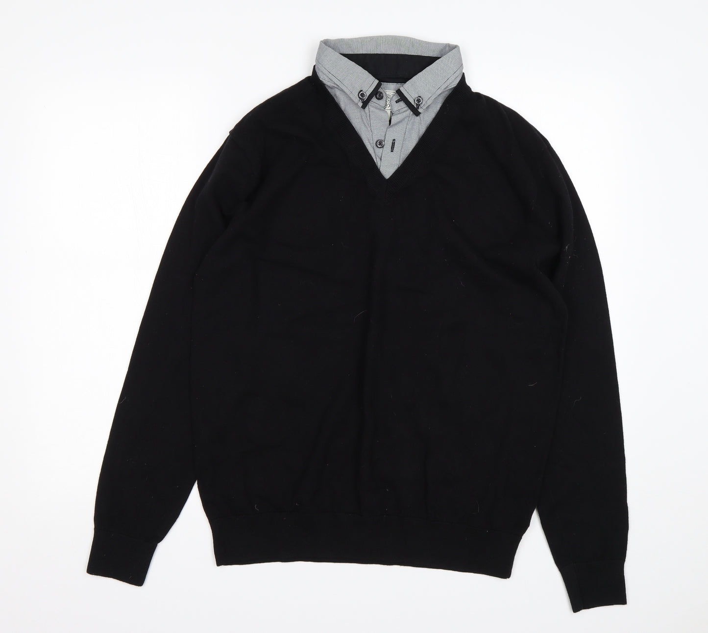 NEXT Mens Black Collared  Cotton Pullover Jumper Size L