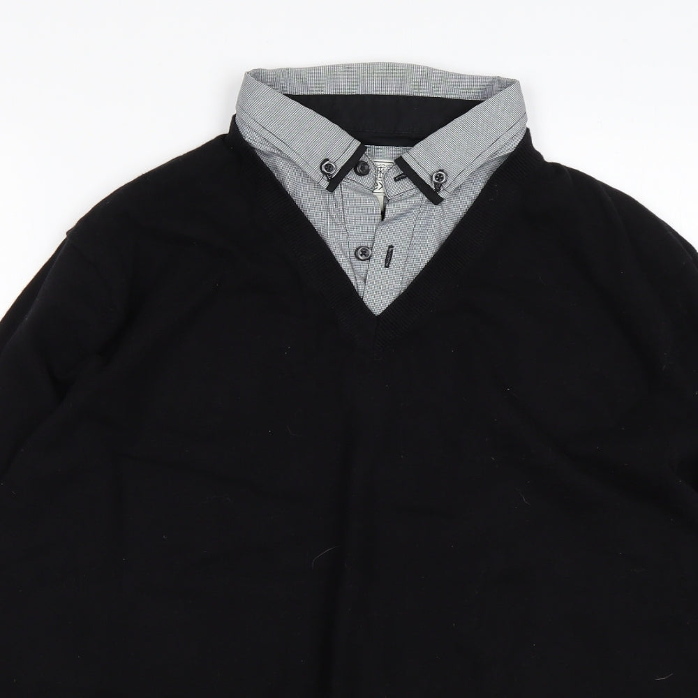 NEXT Mens Black Collared  Cotton Pullover Jumper Size L