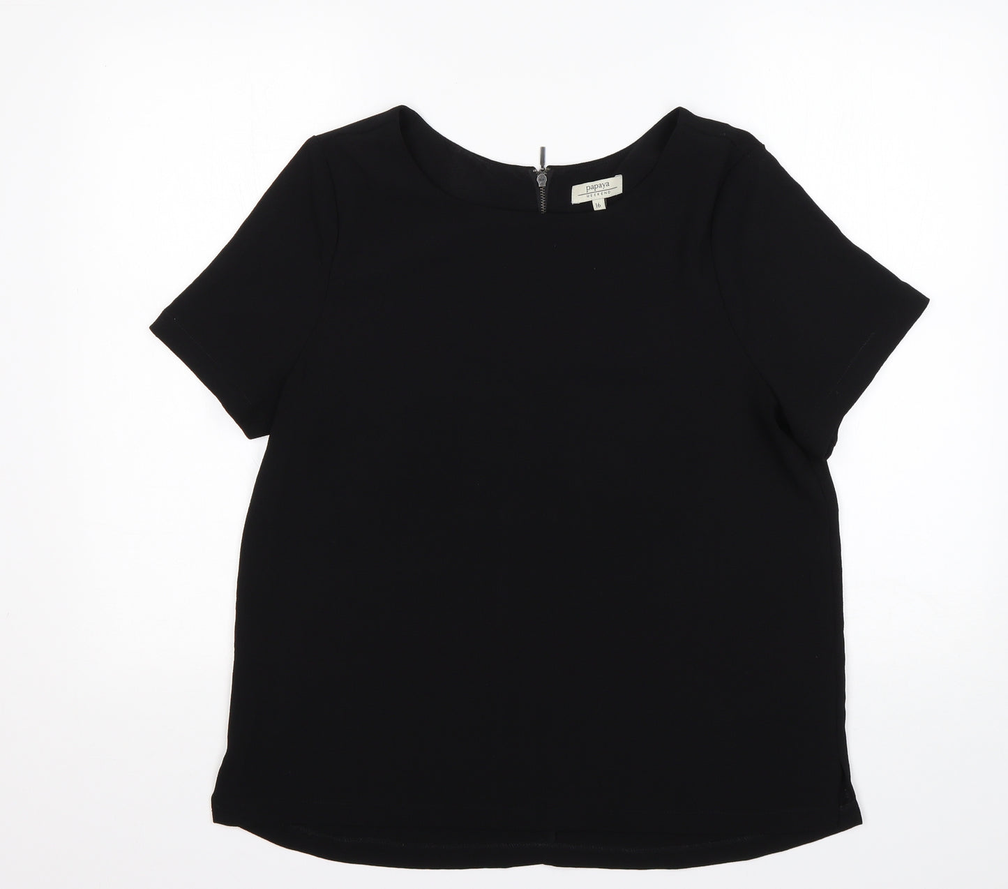Papaya Womens Black  Polyester Basic Blouse Size 16 Round Neck