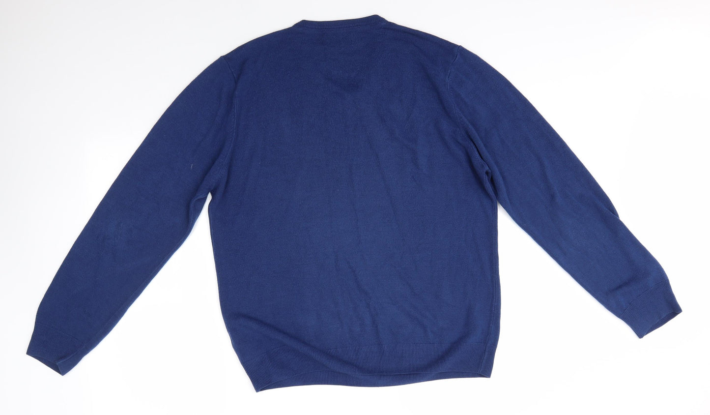 M&S Mens Blue V-Neck  Acrylic Pullover Jumper Size L