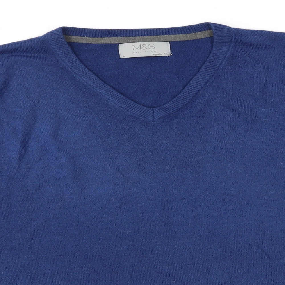 M&S Mens Blue V-Neck  Acrylic Pullover Jumper Size L