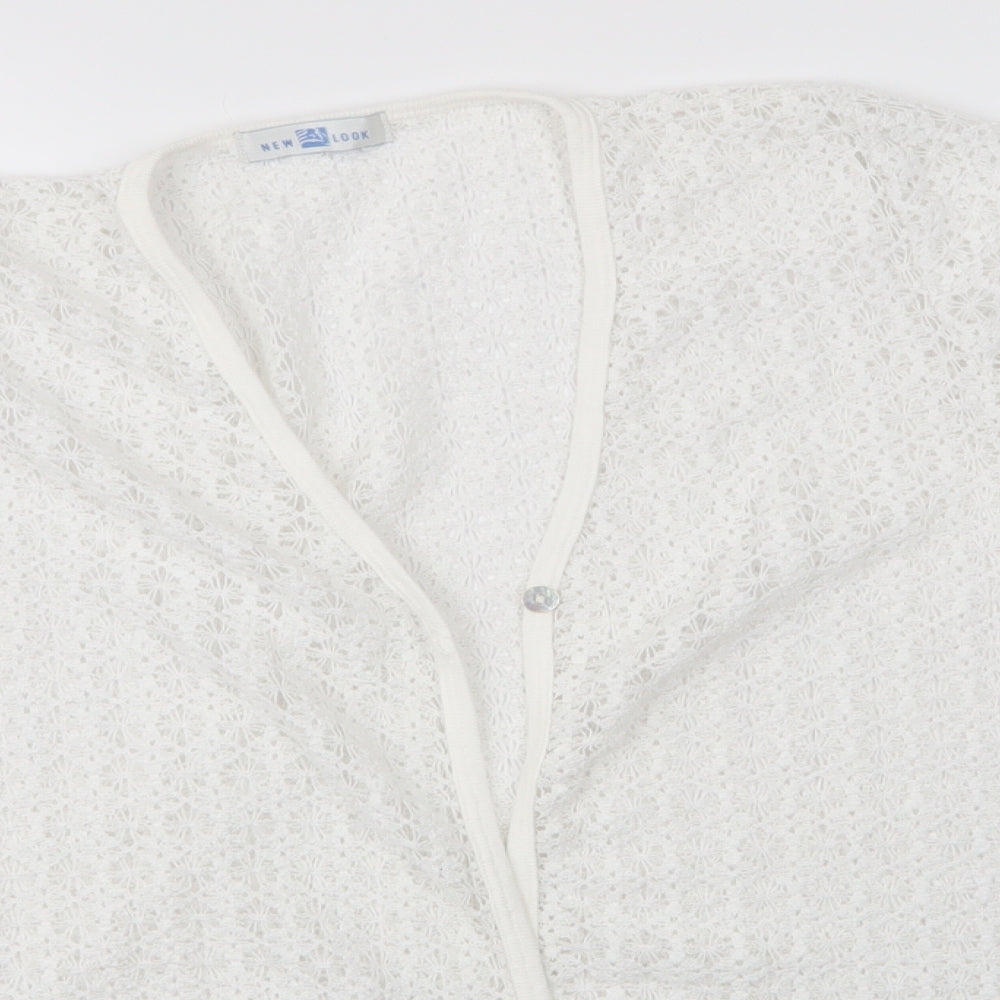 New Look Womens White V-Neck  Polyester Cardigan Jumper Size 16