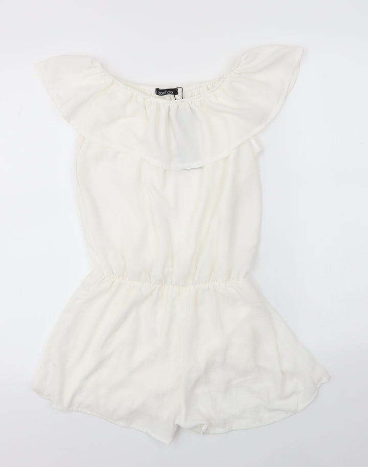 Boohoo Womens Ivory  Polyester Playsuit One-Piece Size M