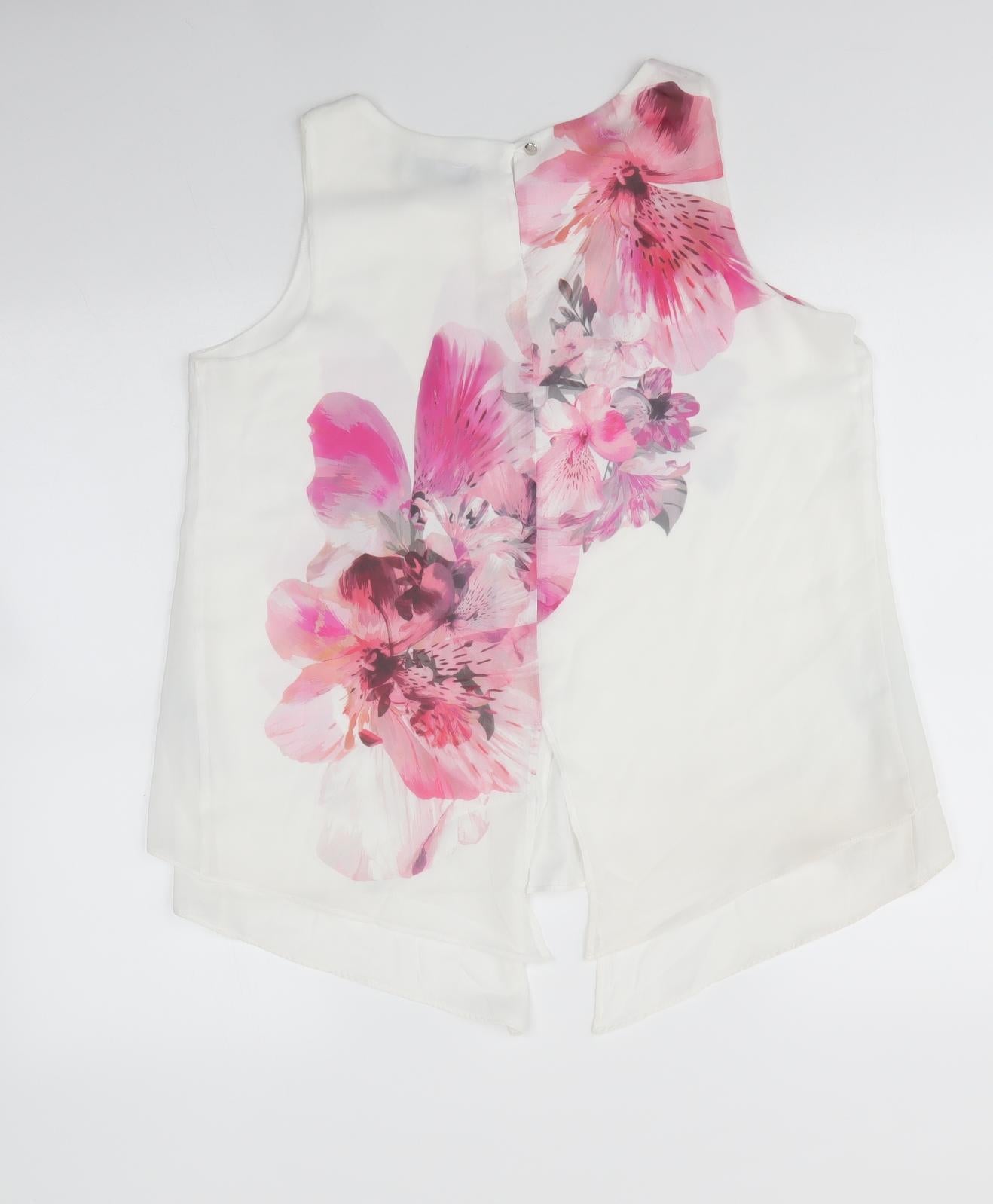 Wallis Womens White Floral Polyester Basic Blouse Size 12 Round Neck