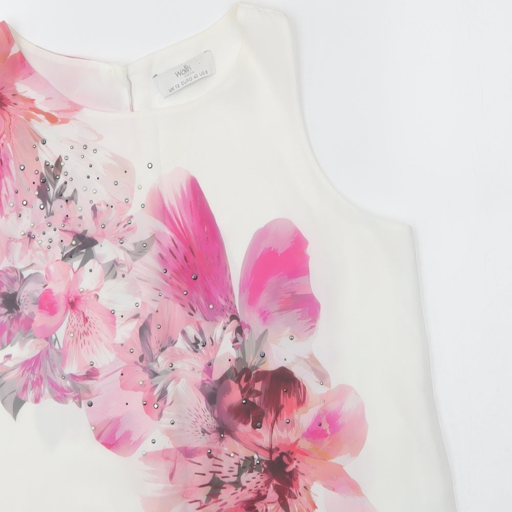Wallis Womens White Floral Polyester Basic Blouse Size 12 Round Neck