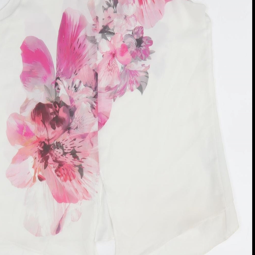 Wallis Womens White Floral Polyester Basic Blouse Size 12 Round Neck