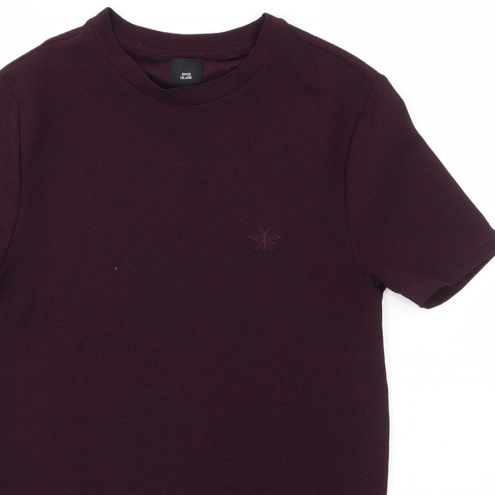 River Island Mens Purple  Polyester  T-Shirt Size XS Round Neck