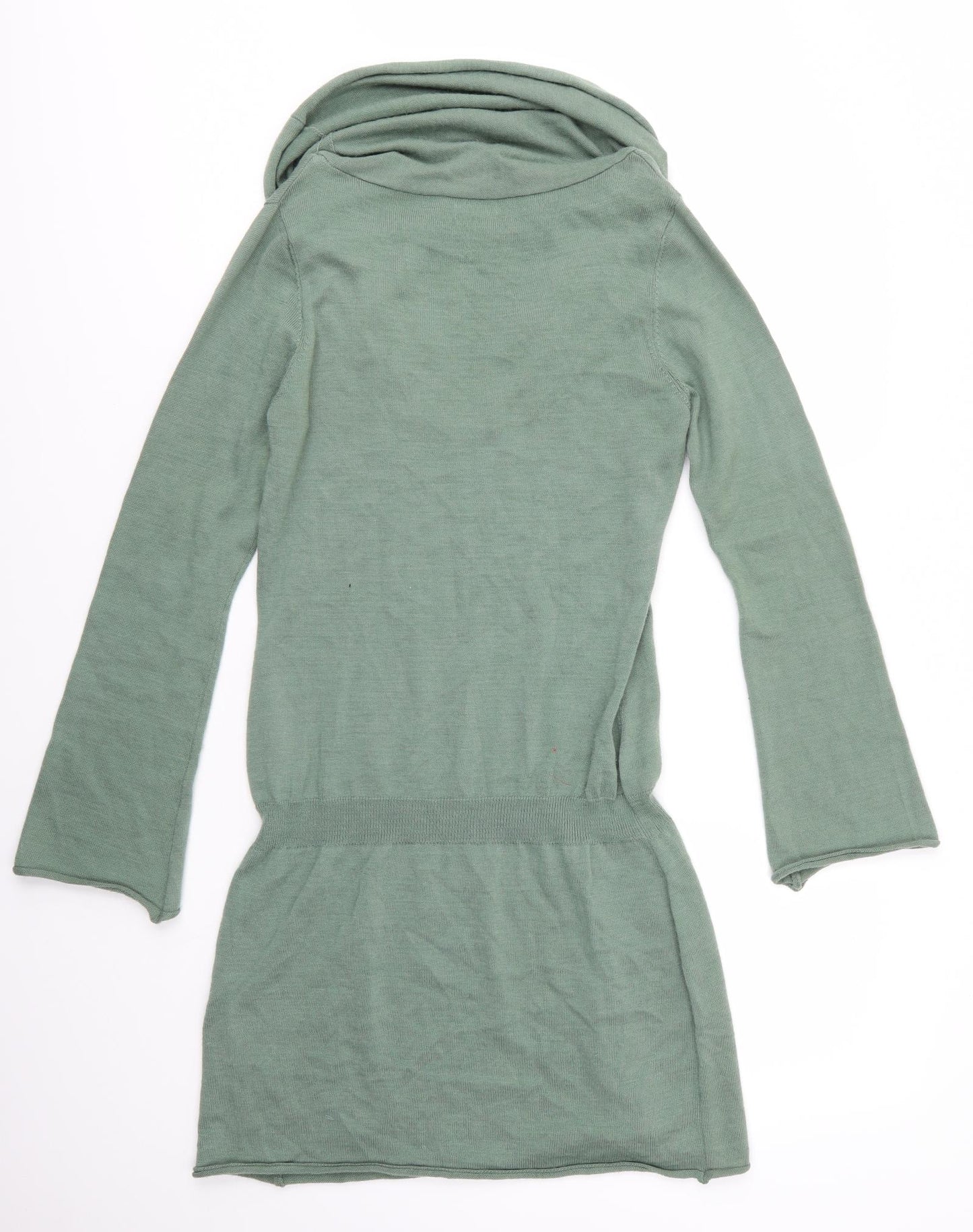 United Colours of Benetton Womens Green  Wool Jumper Dress  Size M  Roll Neck