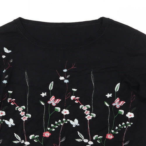 NEXT Womens Black Round Neck Floral Viscose Pullover Jumper Size 12