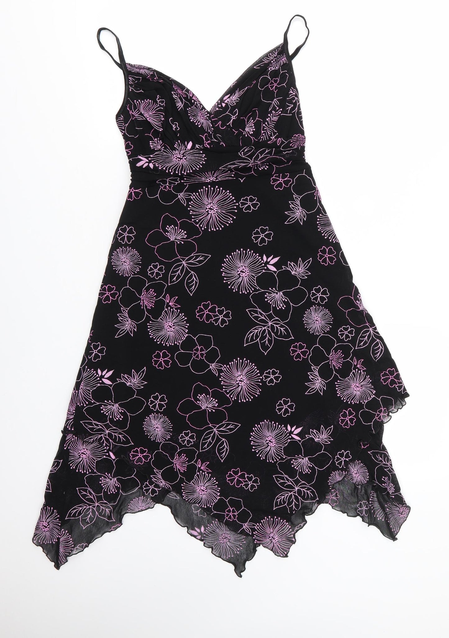 Jane Norman Womens Black Floral Nylon A-Line  Size 12  V-Neck