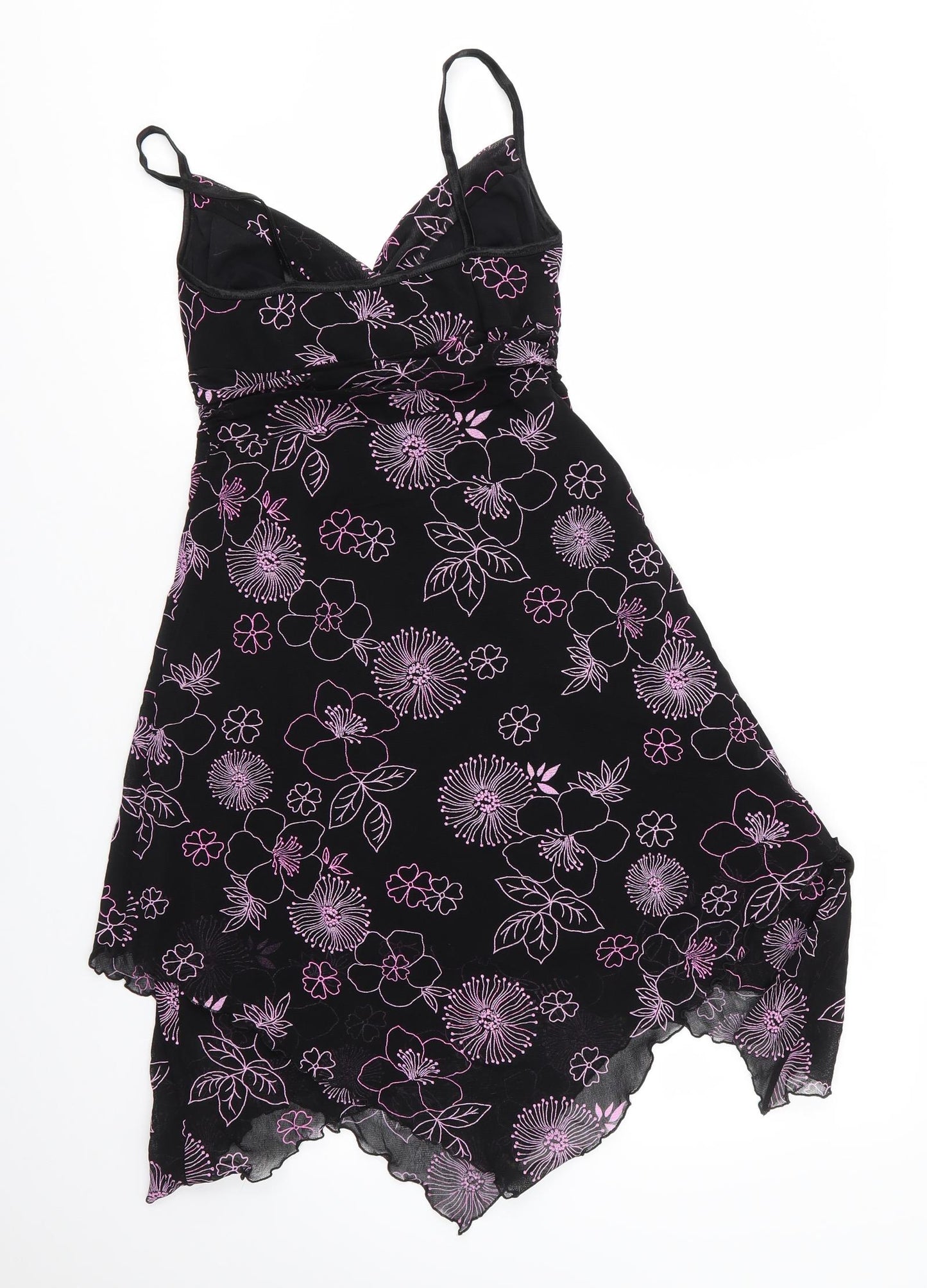 Jane Norman Womens Black Floral Nylon A-Line  Size 12  V-Neck