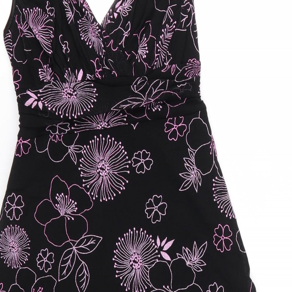 Jane Norman Womens Black Floral Nylon A-Line  Size 12  V-Neck