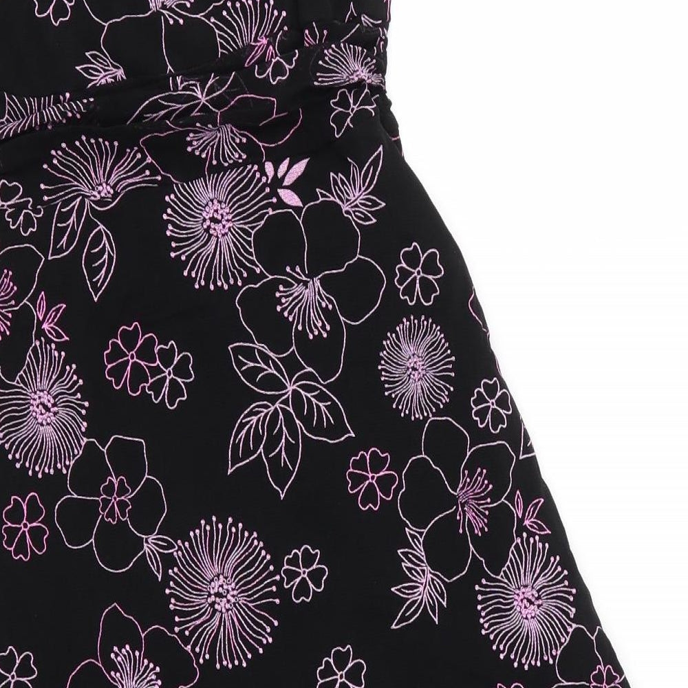 Jane Norman Womens Black Floral Nylon A-Line  Size 12  V-Neck