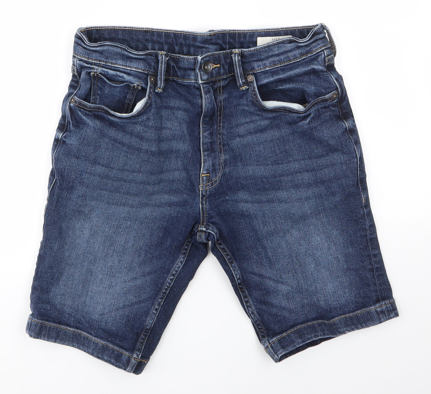 M&S Mens Blue  Cotton Sweat Shorts Size 32 in  Regular