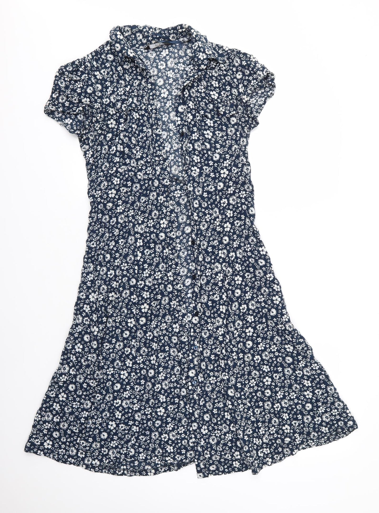 F&F Womens Blue Floral Viscose Shirt Dress  Size 12  Collared