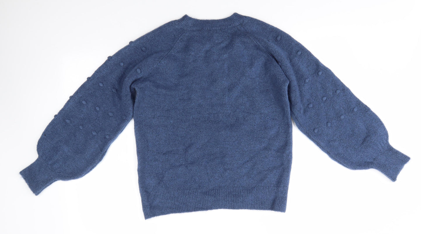 TU Womens Blue Round Neck  Acrylic Pullover Jumper Size 10