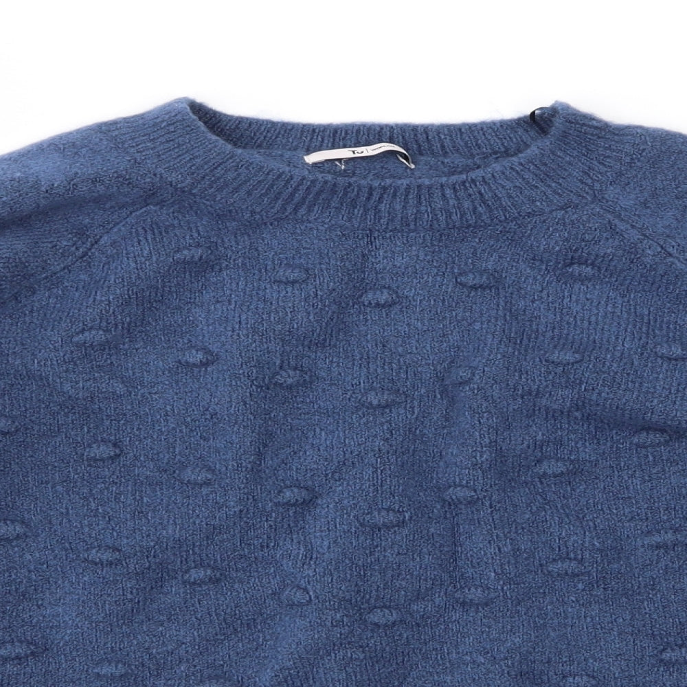 TU Womens Blue Round Neck  Acrylic Pullover Jumper Size 10