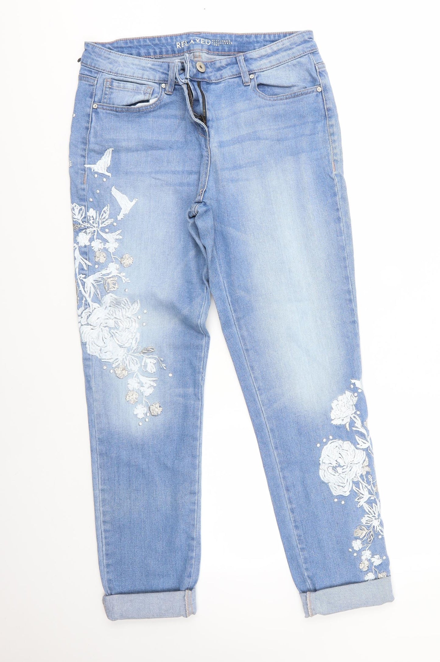 NEXT Womens Blue  Cotton Straight Jeans Size 12 L28 in Relaxed
