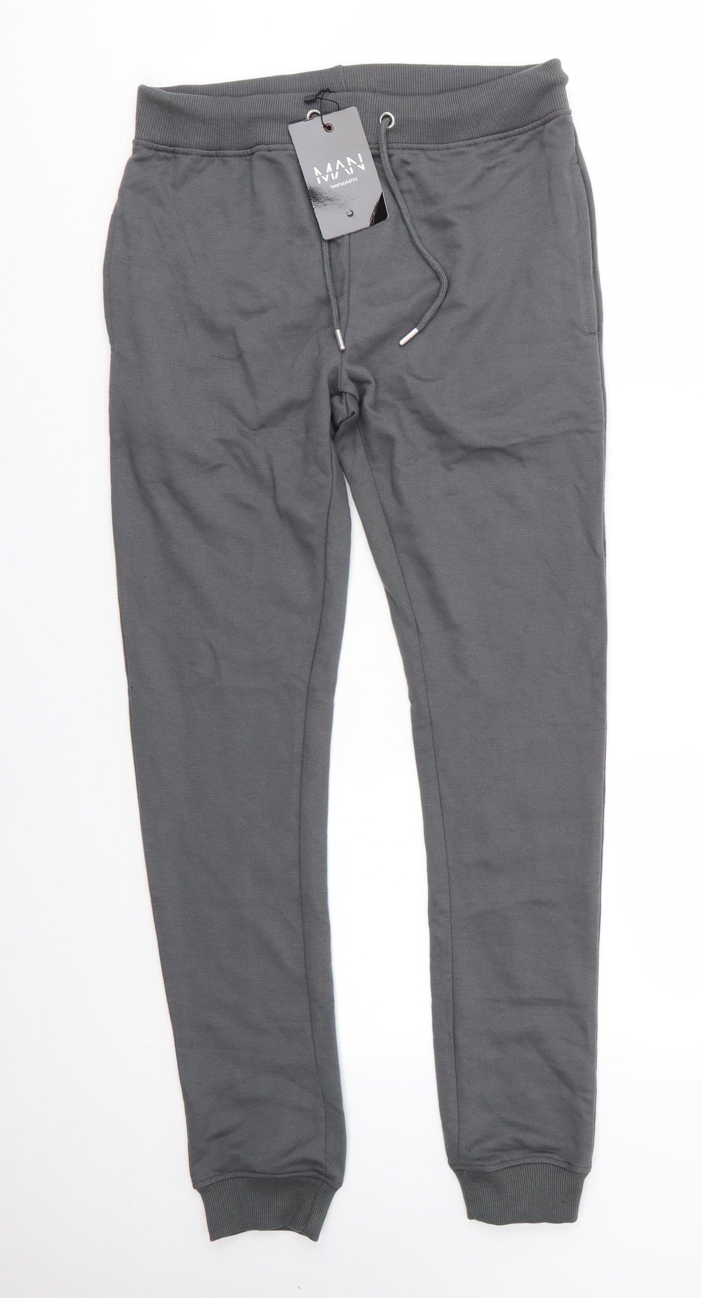 Boohoo MAN Mens Grey  Cotton Jogger Trousers Size M L29 in Regular