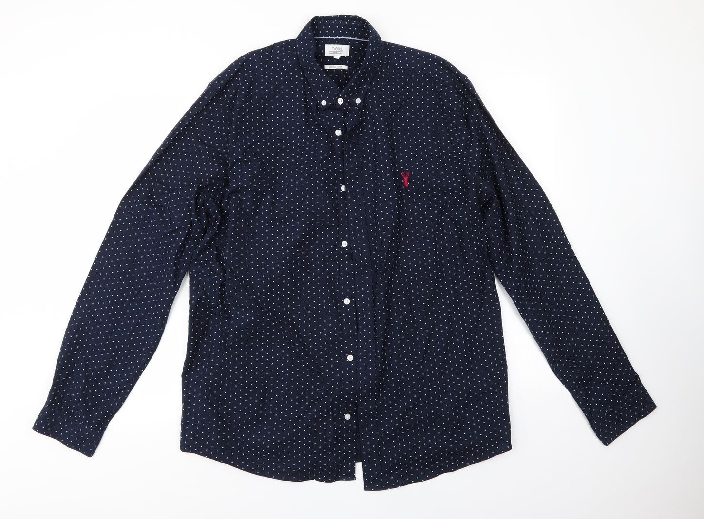 NEXT Mens Blue Polka Dot Cotton  Button-Up Size XL Collared