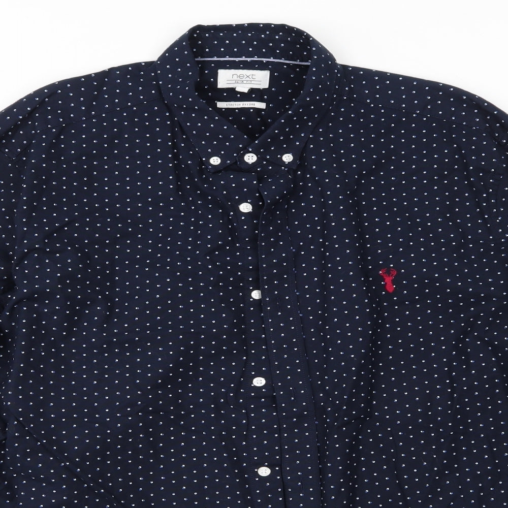 NEXT Mens Blue Polka Dot Cotton  Button-Up Size XL Collared