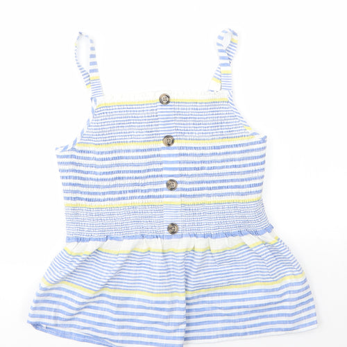 Matalan Womens Blue Striped 100% Cotton Basic Blouse Size 12 Square Neck