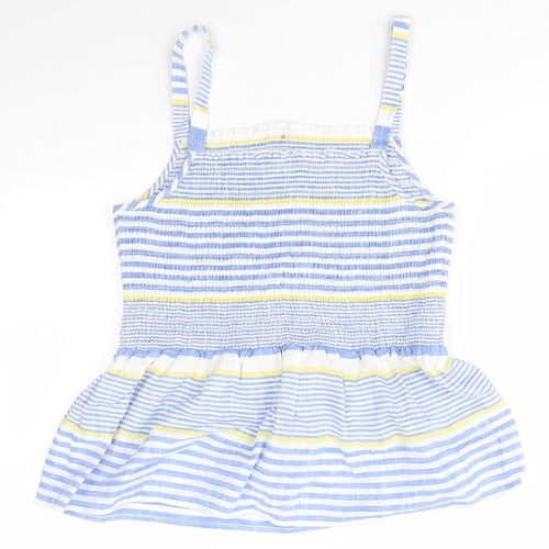 Matalan Womens Blue Striped 100% Cotton Basic Blouse Size 12 Square Neck