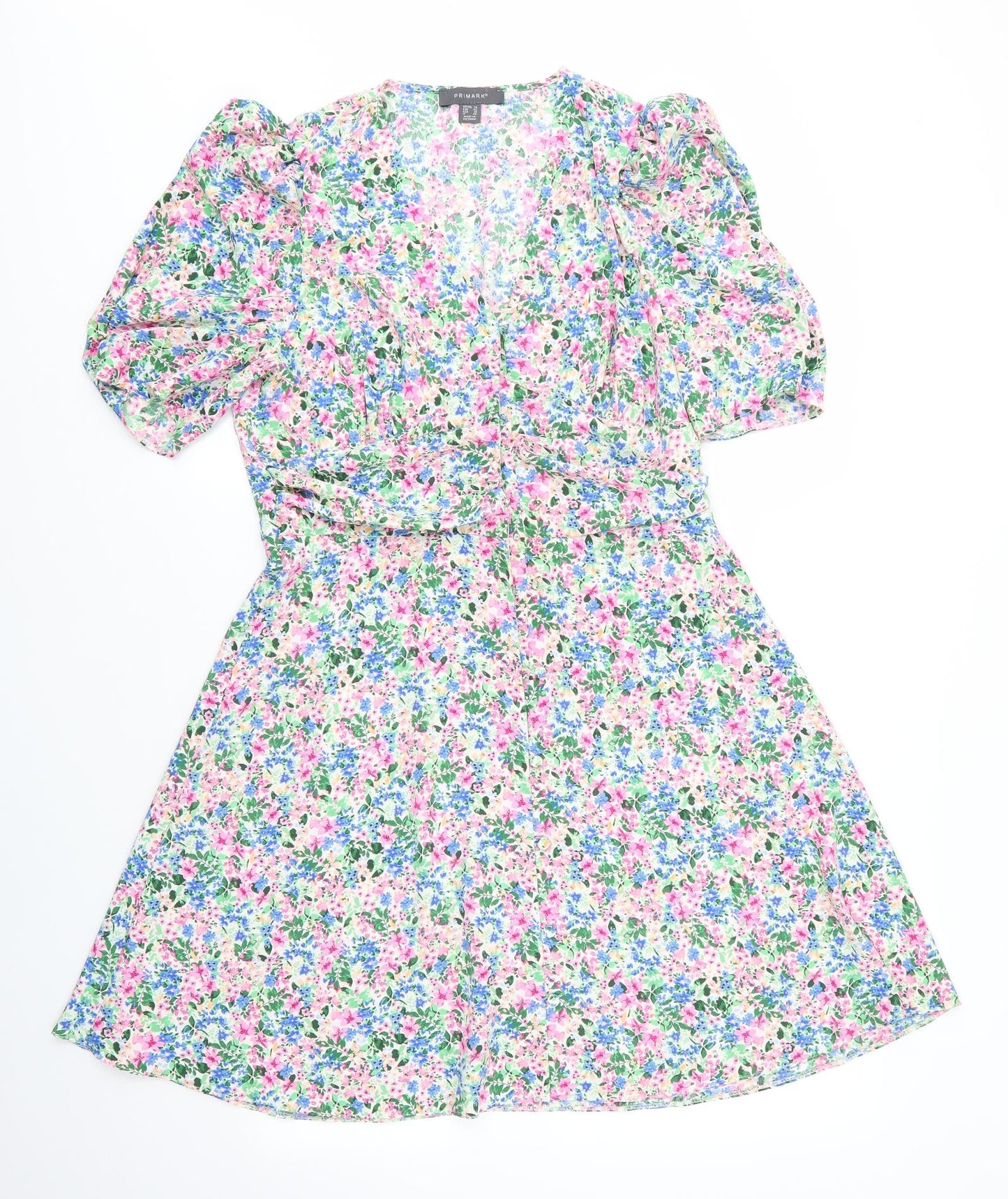 Primark Womens Multicoloured Floral Polyester A-Line  Size 14  Round Neck