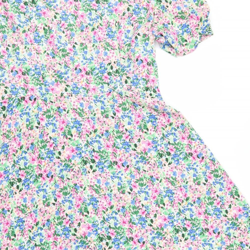 Primark Womens Multicoloured Floral Polyester A-Line  Size 14  Round Neck