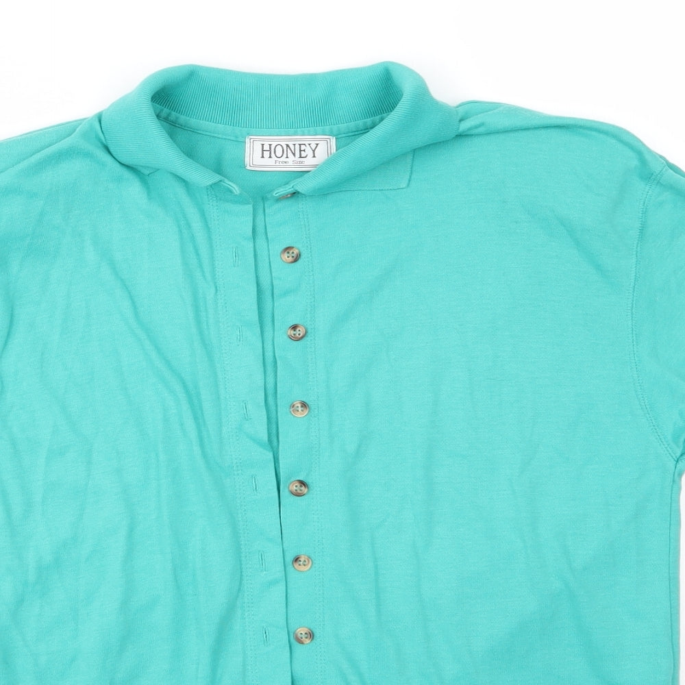 HONEY Womens Green  Polyester Basic Button-Up Size M Collared