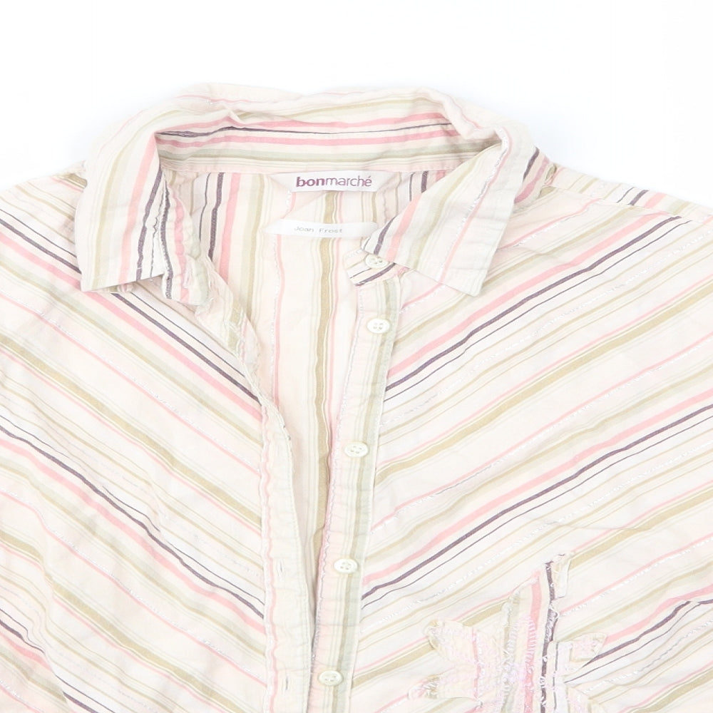 Bonmarché Womens Multicoloured Striped 100% Cotton Basic Button-Up Size 14 Collared