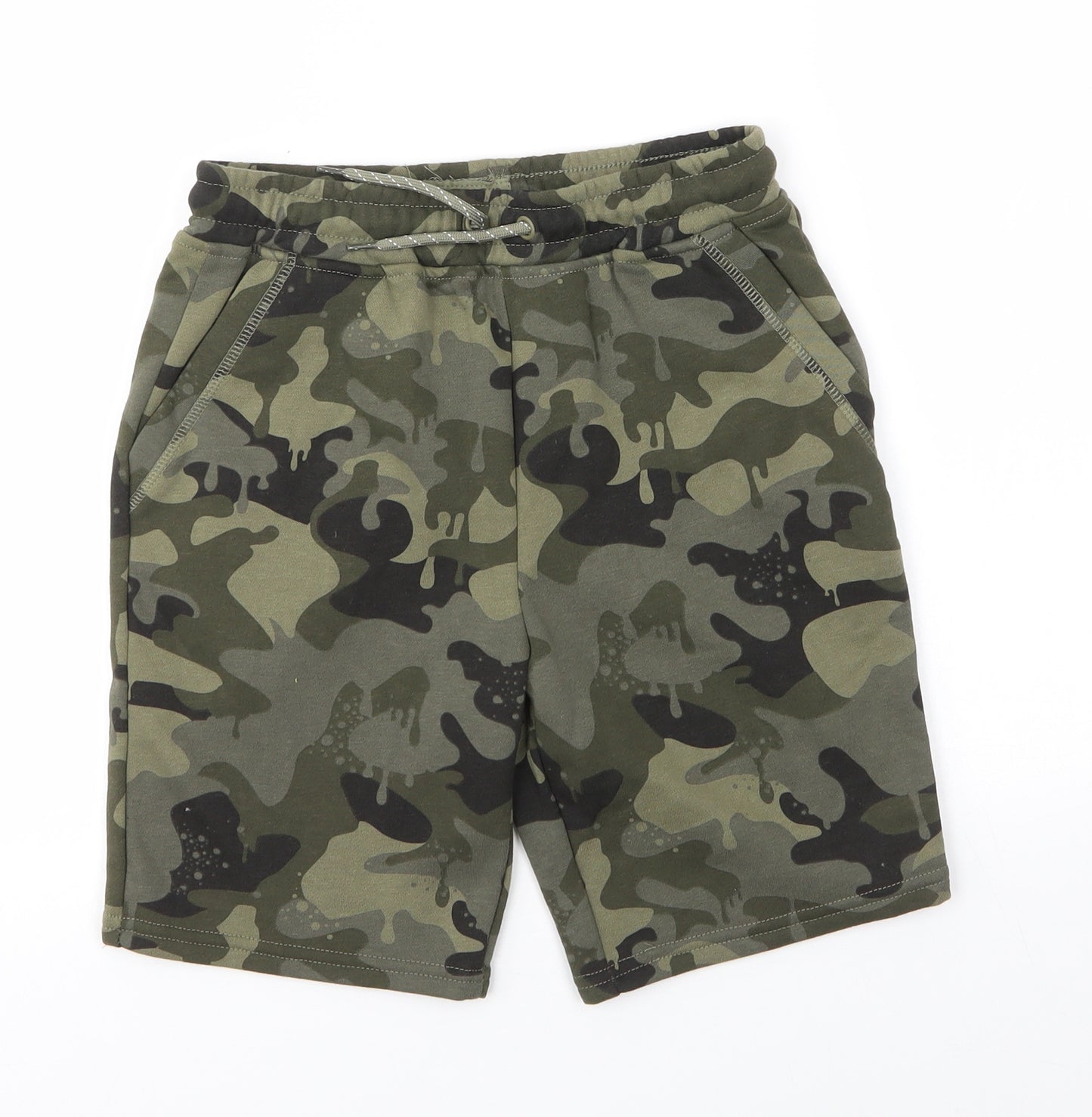 Primark Boys Green Camouflage Cotton Sweat Shorts Size 11-12 Years  Regular