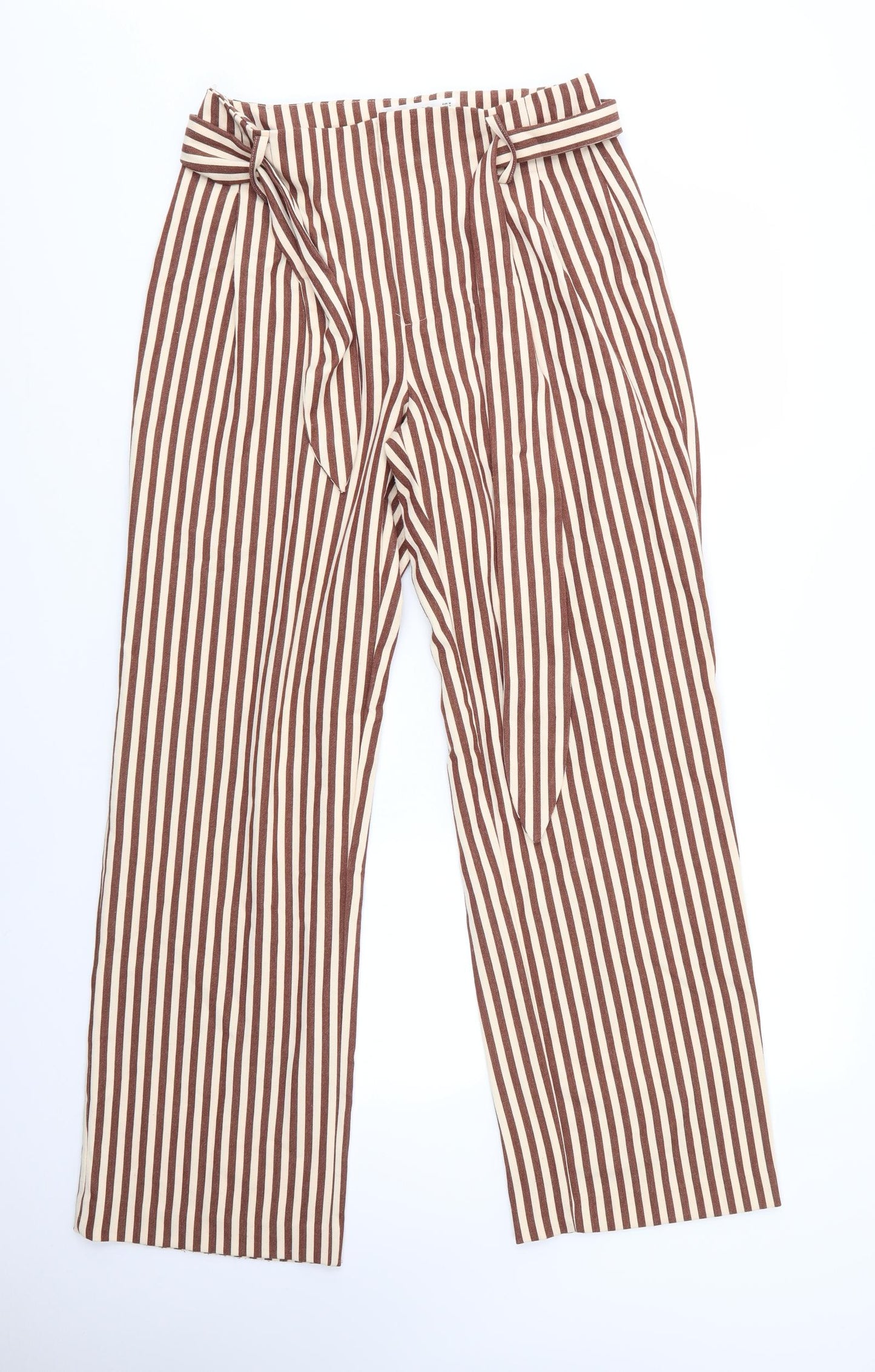 Mango Womens Brown Striped Polyester Dress Pants Trousers Size M L30 in Regular
