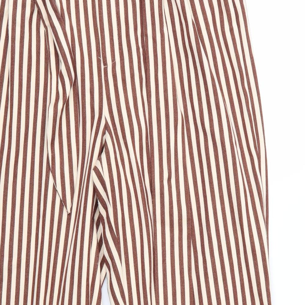 Mango Womens Brown Striped Polyester Dress Pants Trousers Size M L30 in Regular