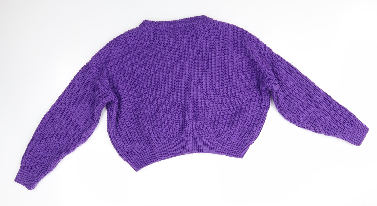 H&M Womens Purple Round Neck  Acrylic Pullover Jumper Size L