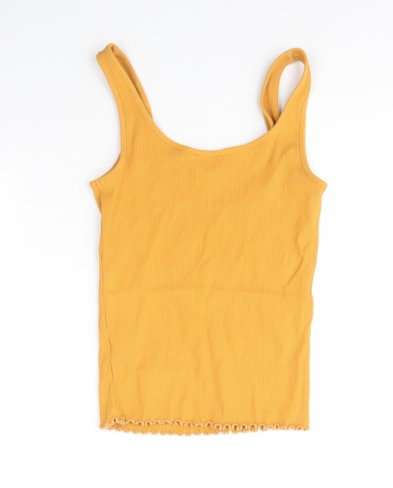New Look Womens Yellow  Cotton Basic Tank Size 12 Round Neck
