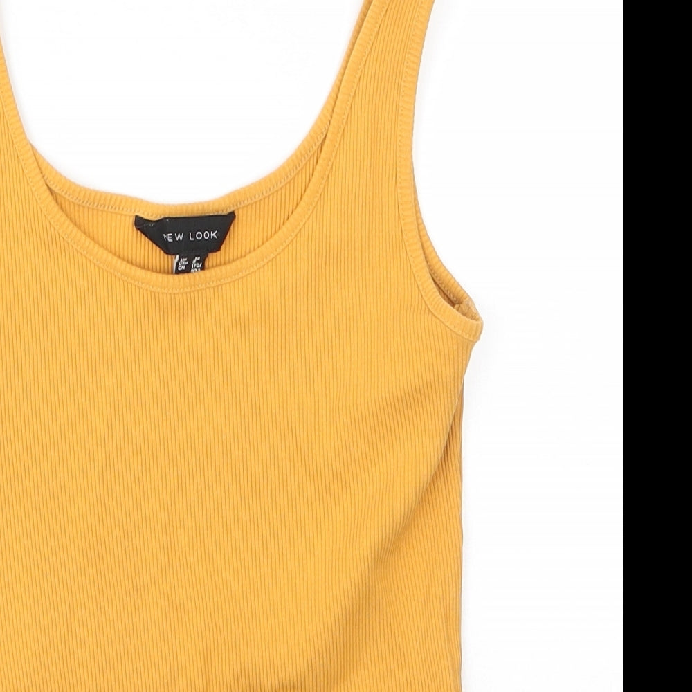 New Look Womens Yellow  Cotton Basic Tank Size 12 Round Neck
