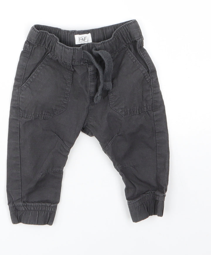 F&F Baby Grey 100% Cotton Jogger Trousers Size 3-6 Months