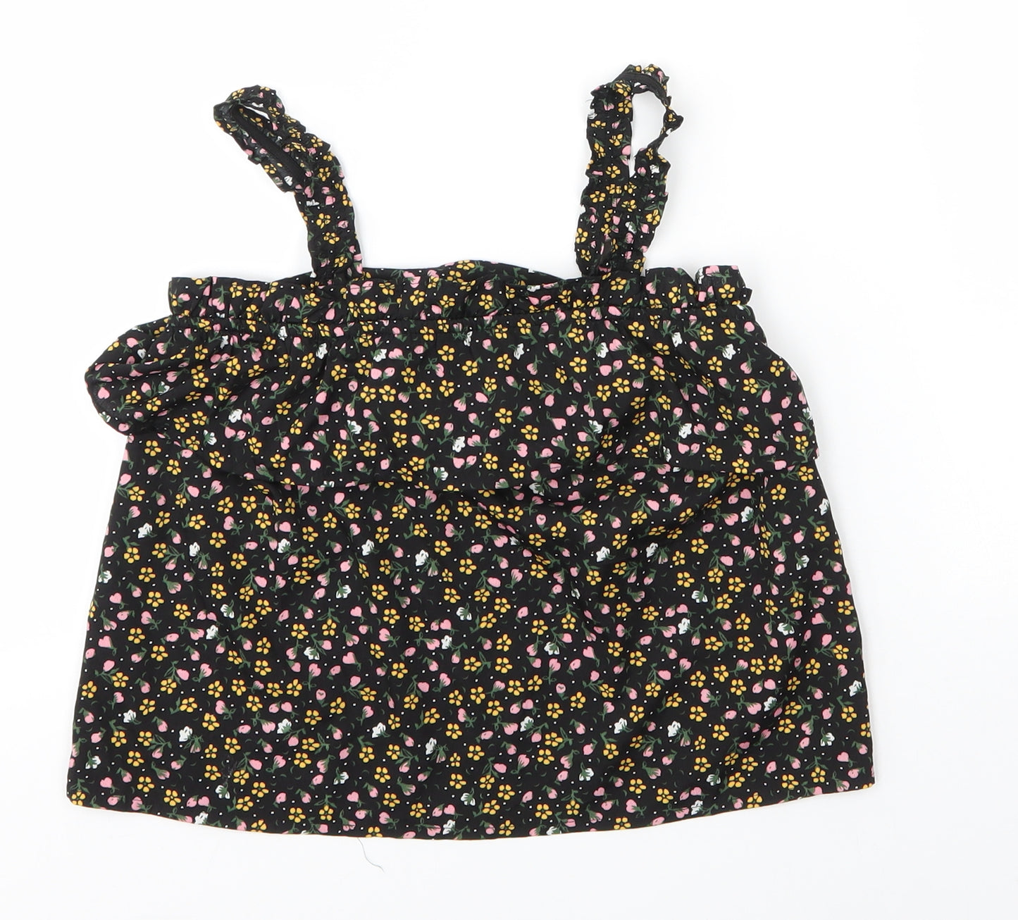 Primark Girls Black Floral Polyester Basic Blouse Size 8-9 Years Round Neck