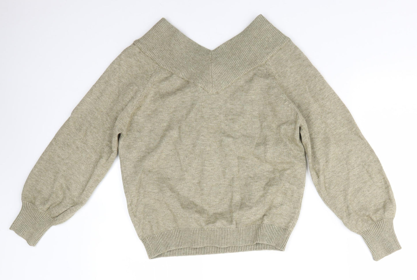 Jacqueline De Yong Womens Green V-Neck  Viscose Pullover Jumper Size S