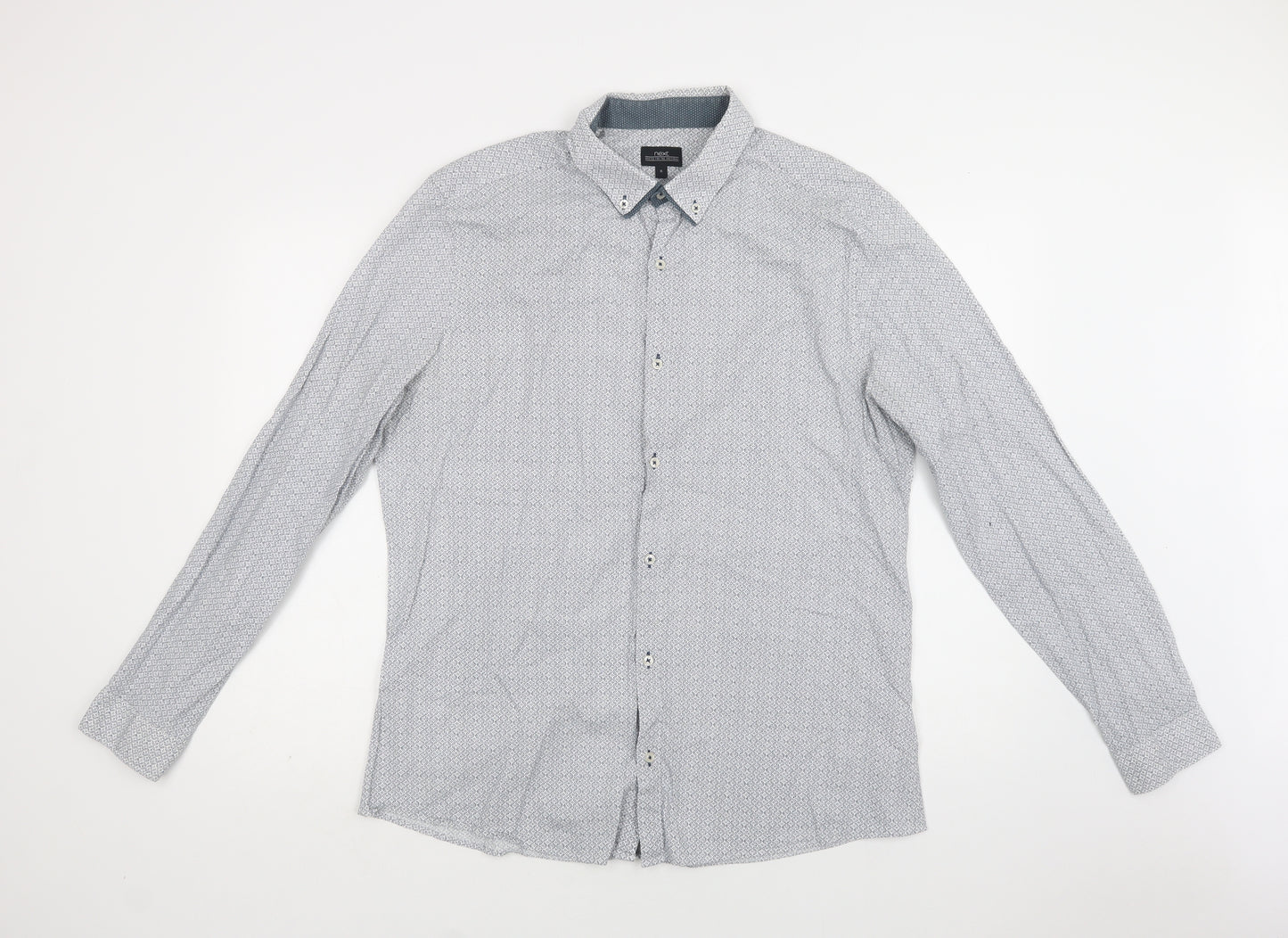 NEXT Mens Grey Geometric Cotton  Dress Shirt Size XL Collared Button