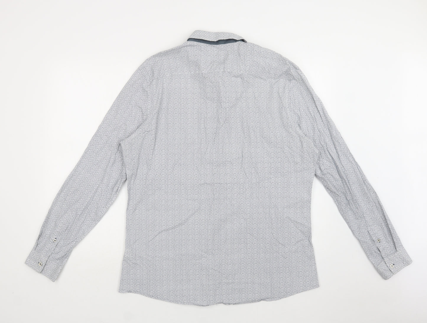 NEXT Mens Grey Geometric Cotton  Dress Shirt Size XL Collared Button