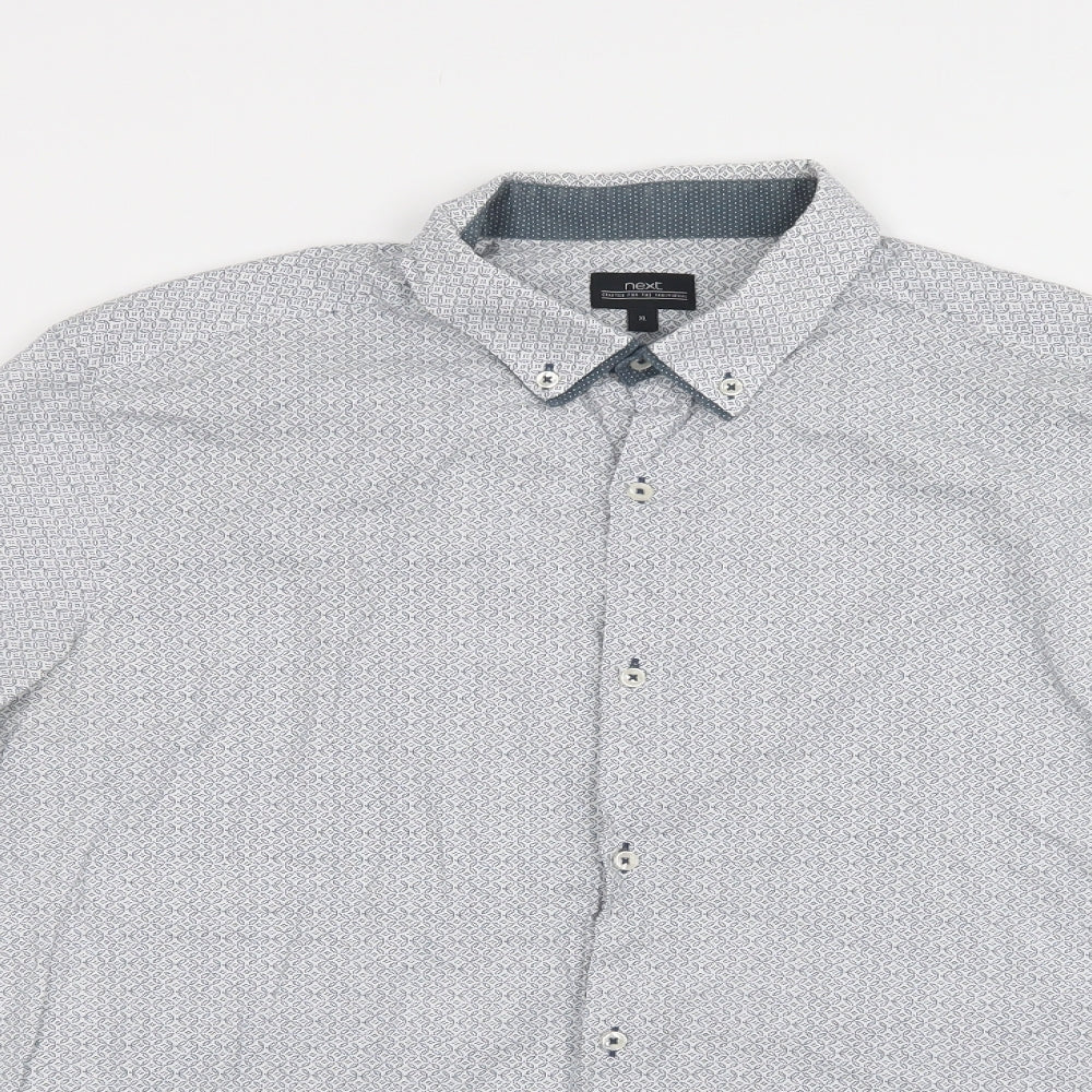 NEXT Mens Grey Geometric Cotton  Dress Shirt Size XL Collared Button